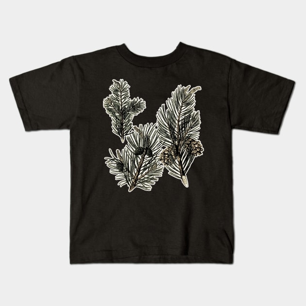 Pine Tree Cones Kids T-Shirt by encycloart